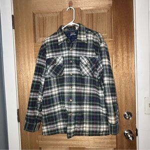 Men's Vintage Large Plaid Flannel Button Up Long Sleeve Blue Green Red size‎ L